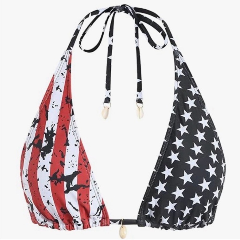 ZAFUL American Flag Stars and Stripes Triangle Patriotic Bikini Top